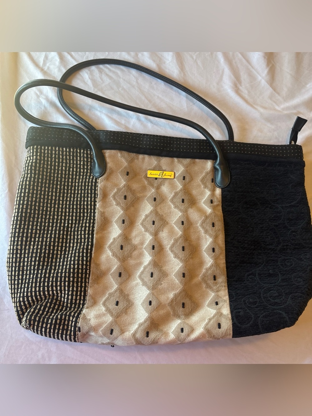Isabella’s journey Black and Beige Patchwork Tote
